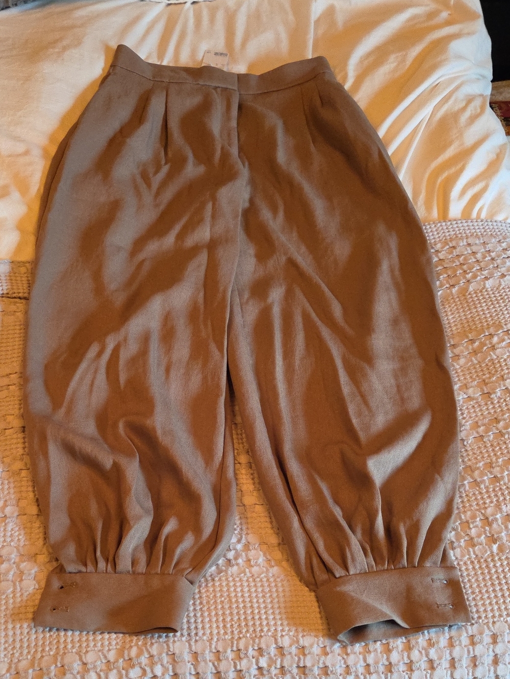 High-Waist Cropped Balloon Pants in Taupe Size 10